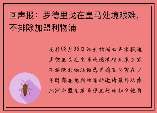 回声报：罗德里戈在皇马处境艰难，不排除加盟利物浦